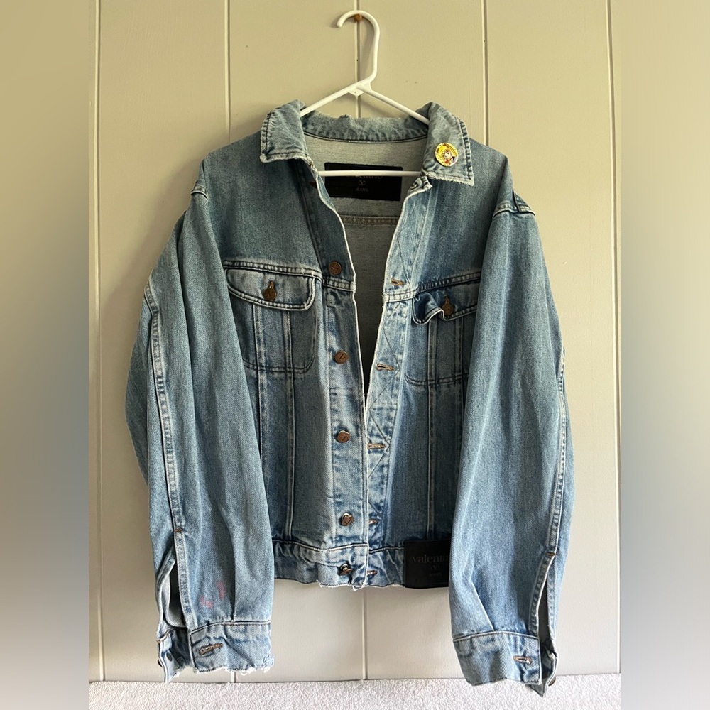 Vintage Valentino Jean Jacket w/Handpainted Dark Lady detail on backside